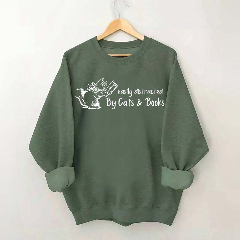Cute Easily Distracted By Cats and Books Sweatshirt