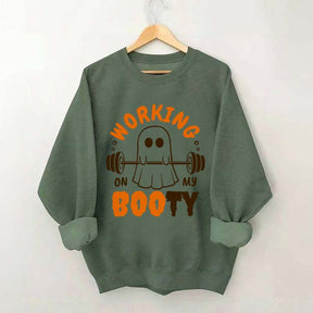 Working On My Booty Halloween Ghost Gym Sweatshirt