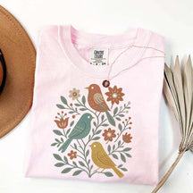 Boho Cottagecore Birds and Flowers T-Shirt