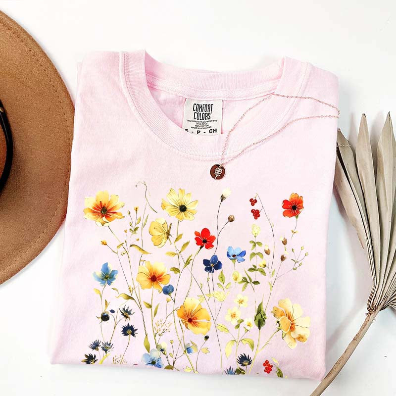 Delicate Floral Print Botanical T-Shirt