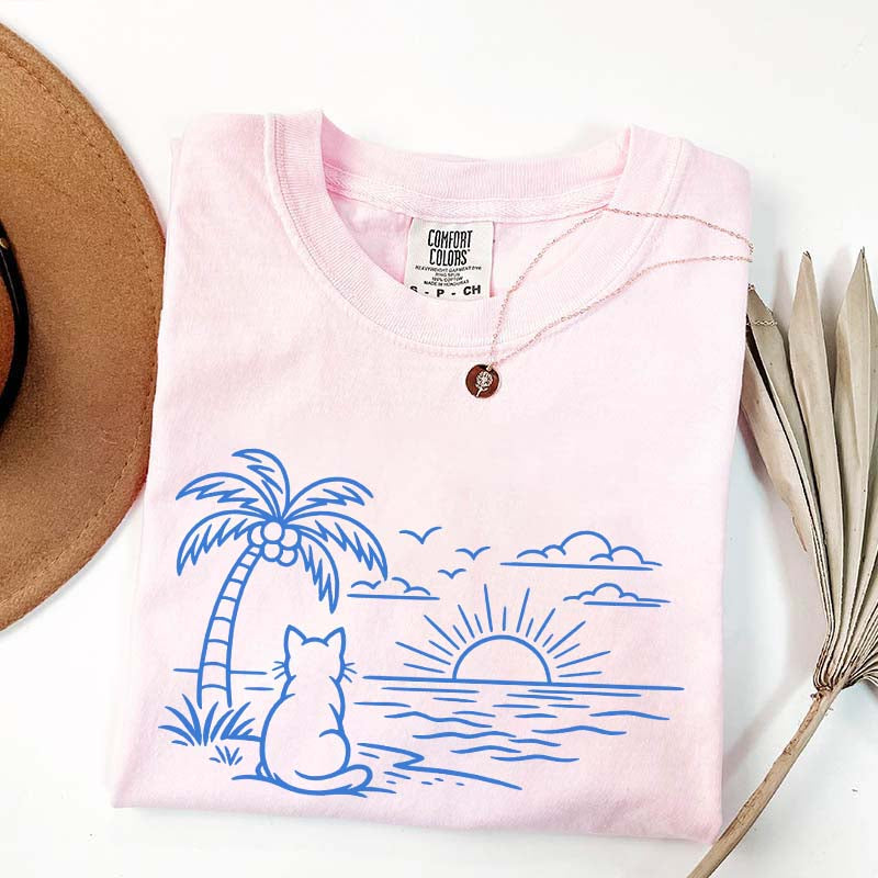 Cat Watching Sunset T-Shirt