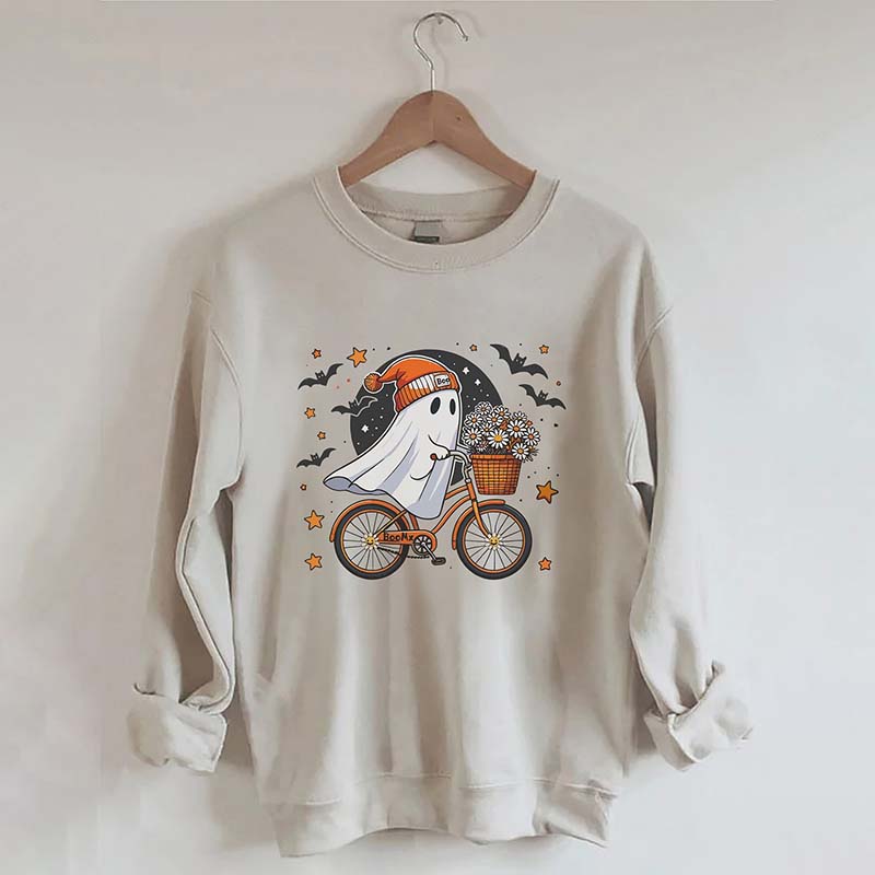 Cute Ghost On Bike Halloween Sweatshirt