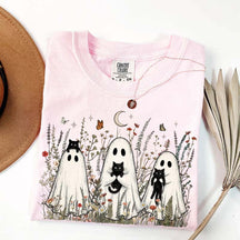 Vintage Whimsical Ghost Black Cat T-Shirt
