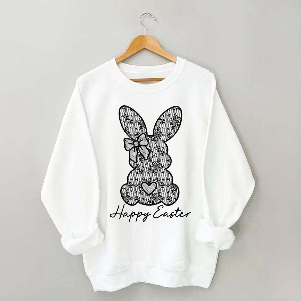 White Lace Bunny Coquette Bow Sweatshirt