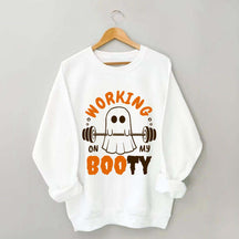 Working On My Booty Halloween Ghost Gym Sweatshirt