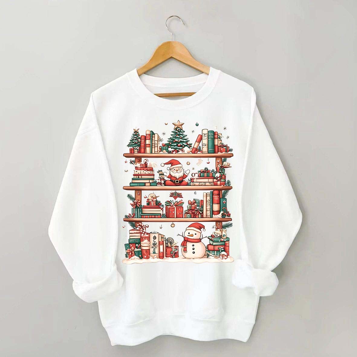 Cute Christmas Bookshelf Santa Sweatshirt