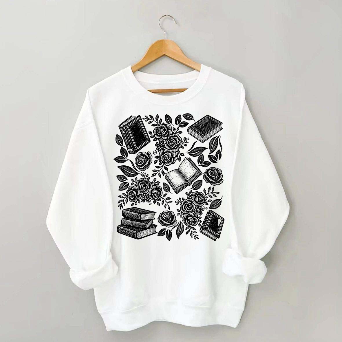 Linocut Books and Flowers Sweatshirt