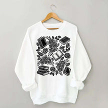 Linocut Books and Flowers Sweatshirt