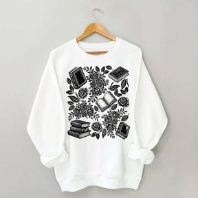 Linocut Books and Flowers Sweatshirt