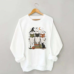 Boo Ghost Reading Books Halloween Sweatshirt