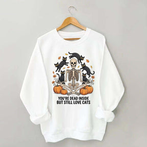 Skeleton Cats Pumpkins Yoga Sweatshirt