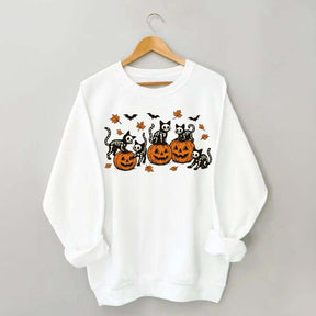 Retro Skeleton Fall Black Cat Pumpkin Sweatshirt