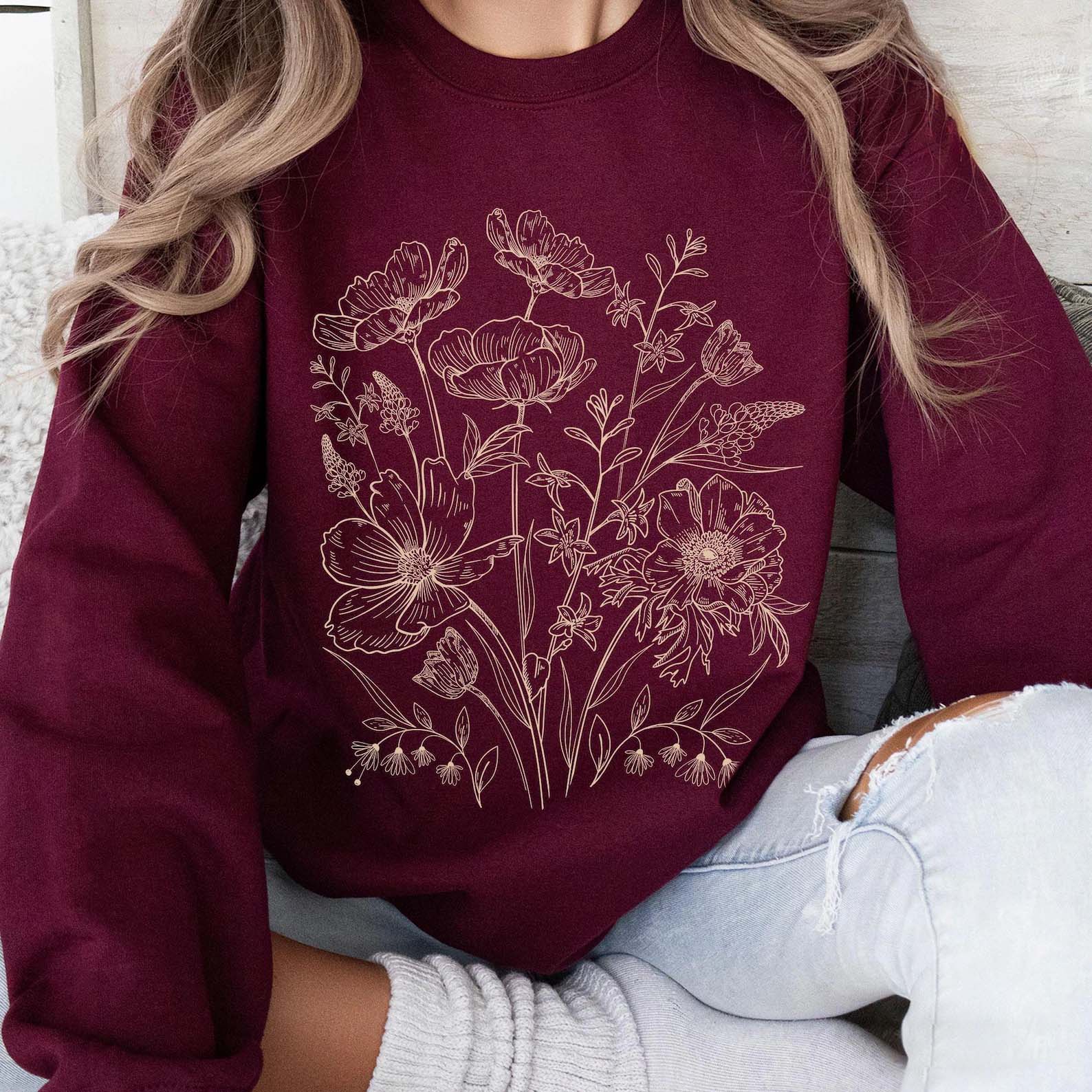 Vintage Pressed Yellow Flowers Floral Sweatshirt