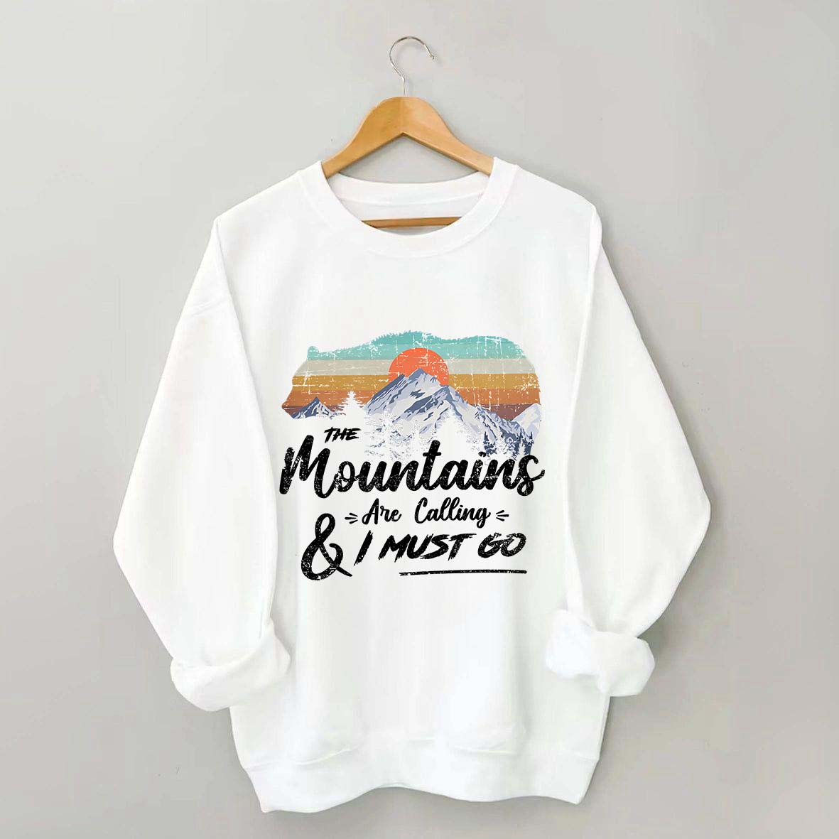 Retro Mountains Are Calling Hiking Camping Sweatshirt