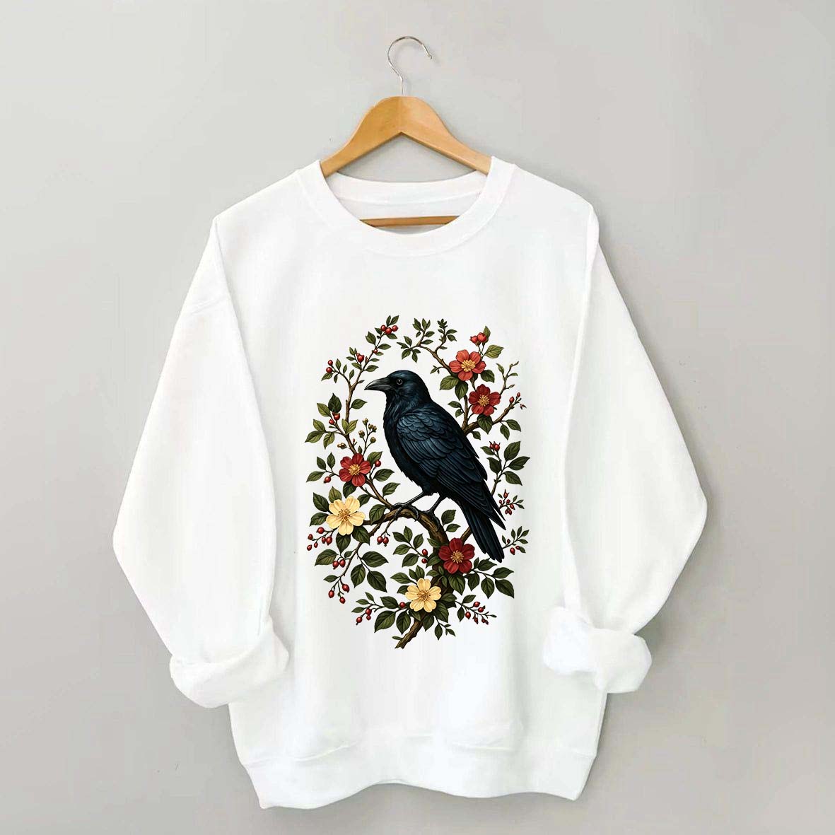 Vintage Raven Gothic Cottagecore Floral Sweatshirt