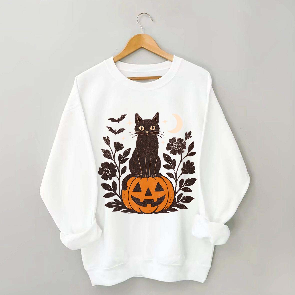 Black Cat on Pumpkin Retro Sweatshirt