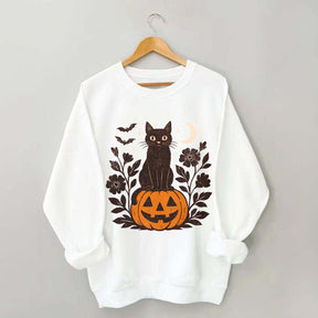 Black Cat on Pumpkin Retro Sweatshirt