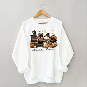 All Booked For Halloween Pumpkin Cats Book Sweatshirt