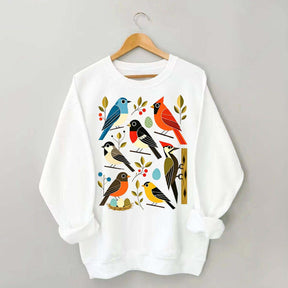 Retro Backyard Birds Cardinal Bluebird Robin Woodpecker Sweatshirt