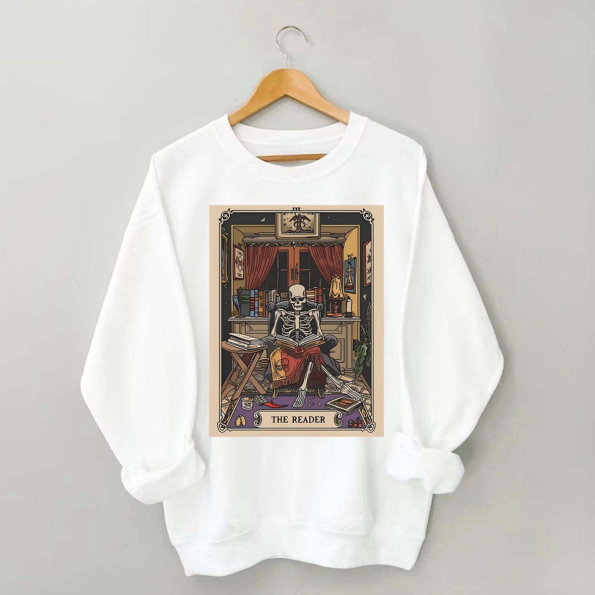The Reader Tarot Card Skeleton Reading Sweatshirt
