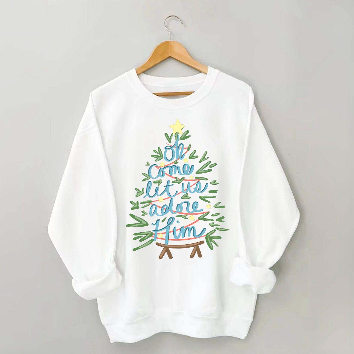 Oh Come Let Us Adore Him Christmas Tree Cute Sweatshirt