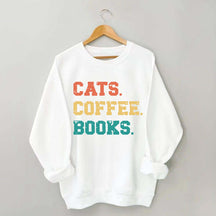Funny Cats Coffee Books Sweatshirt