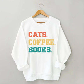 Funny Cats Coffee Books Sweatshirt