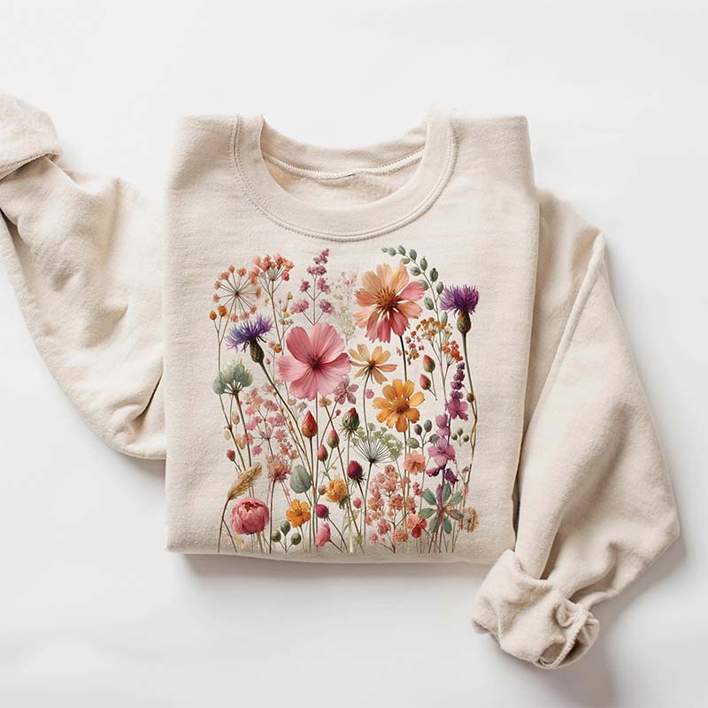 Vintage Pressed Flowers Pink Wildflowers Sweatshirt