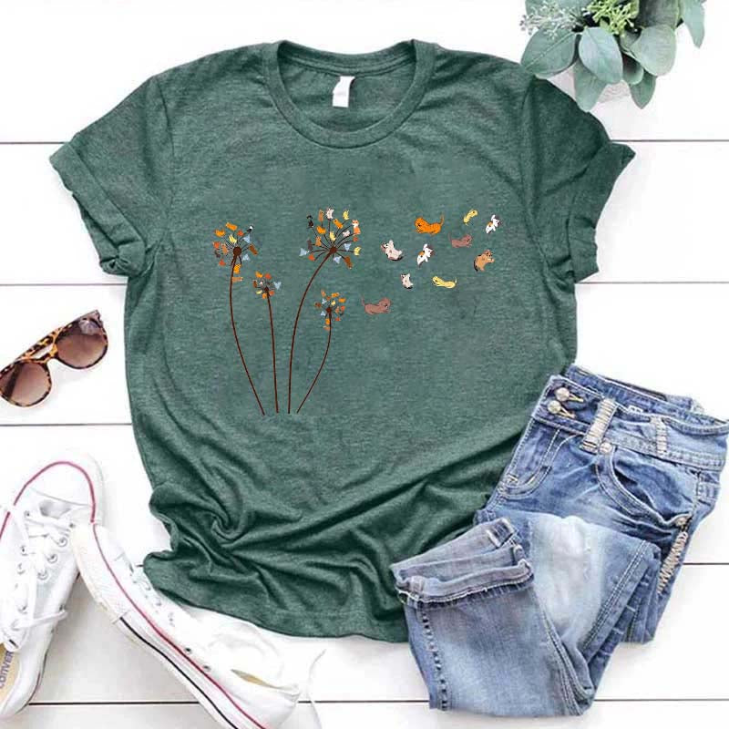 Cute Cats Flower Fly Dandelion T-Shirt
