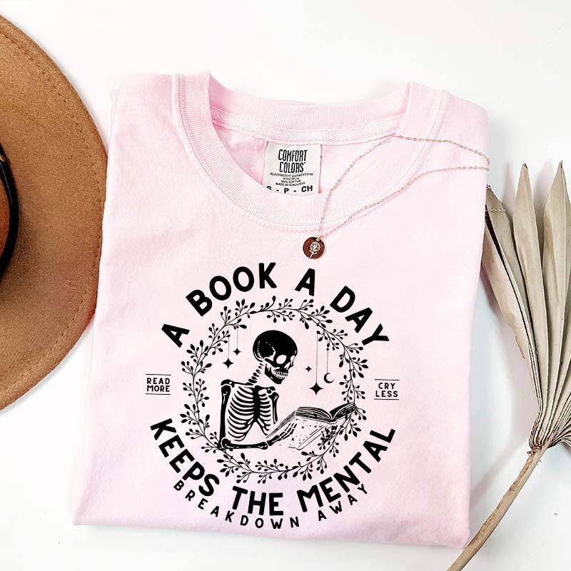 A Book a Day Skeleton Floral T-Shirt