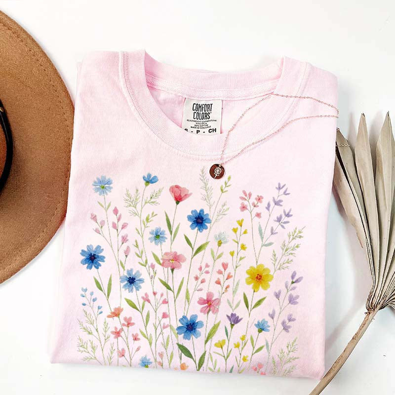 Wildflowers Vintage Blue Style T-Shirt