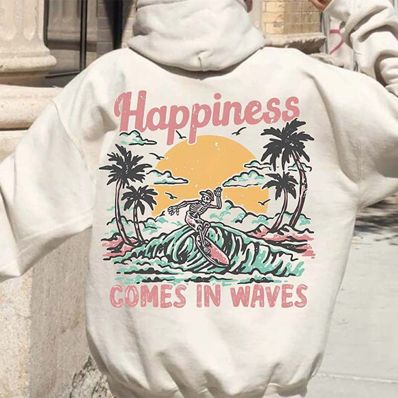Happiness Comes In Waves Beach Vacation Hoodie