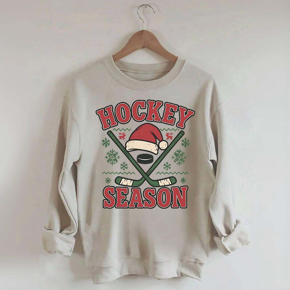 Christmas Hockey Santa Hat Sweatshirt