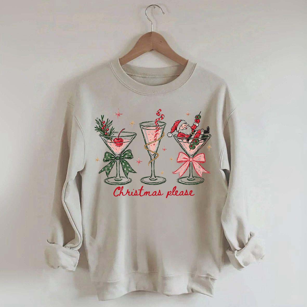 Christmas Please Martini Coquette Holiday Sweatshirt