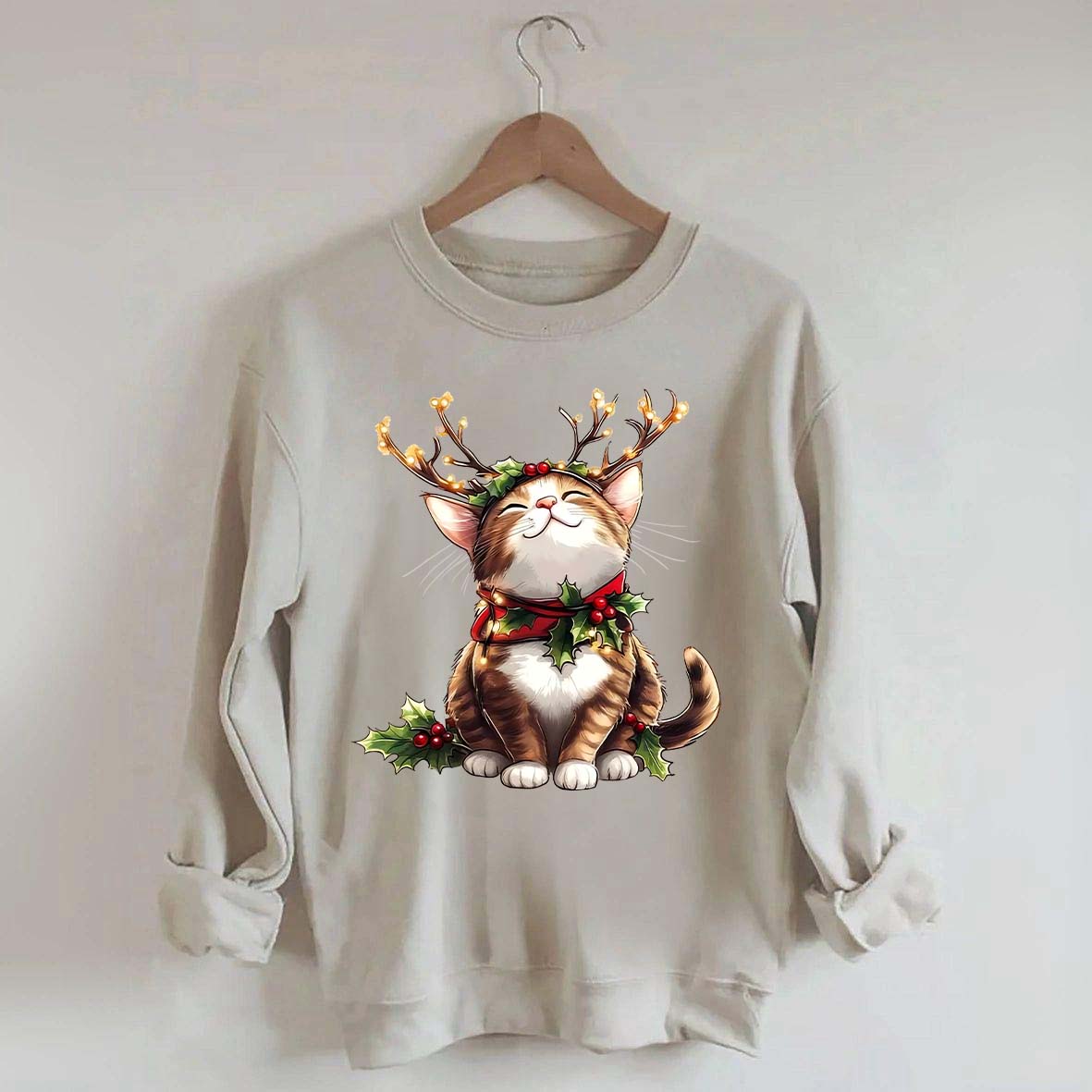 Trendy Sassy Retro Girl Christmas Cat Mom Sweatshirt