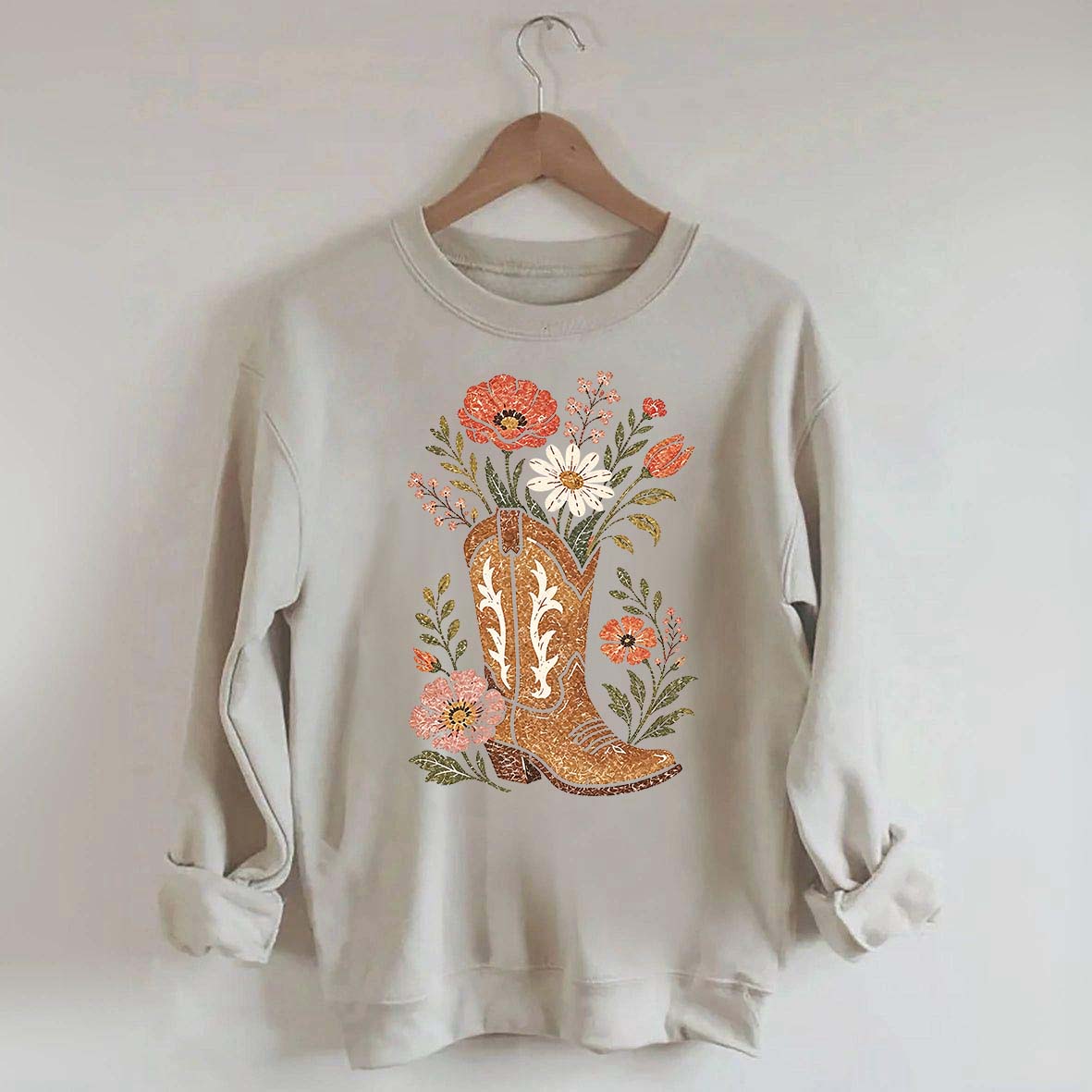 Retro Cowboy Boot Wildflower Sweatshirt