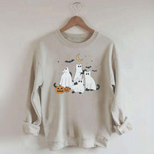 Retro Ghost Black Cat Moon Halloween Sweatshirt