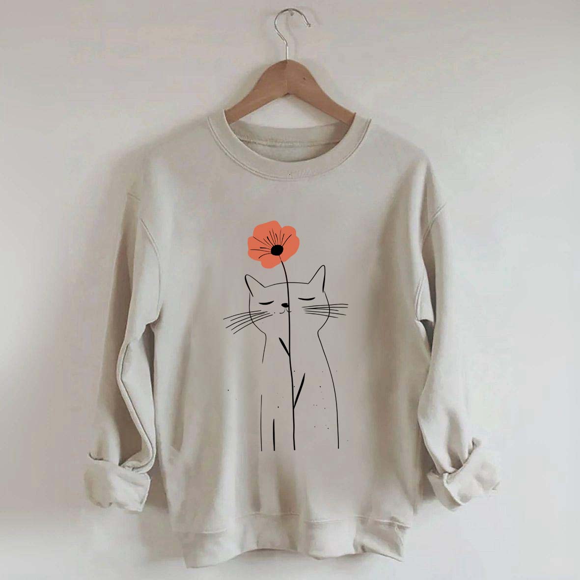 Minimalist Cat Flower Sweatshirt