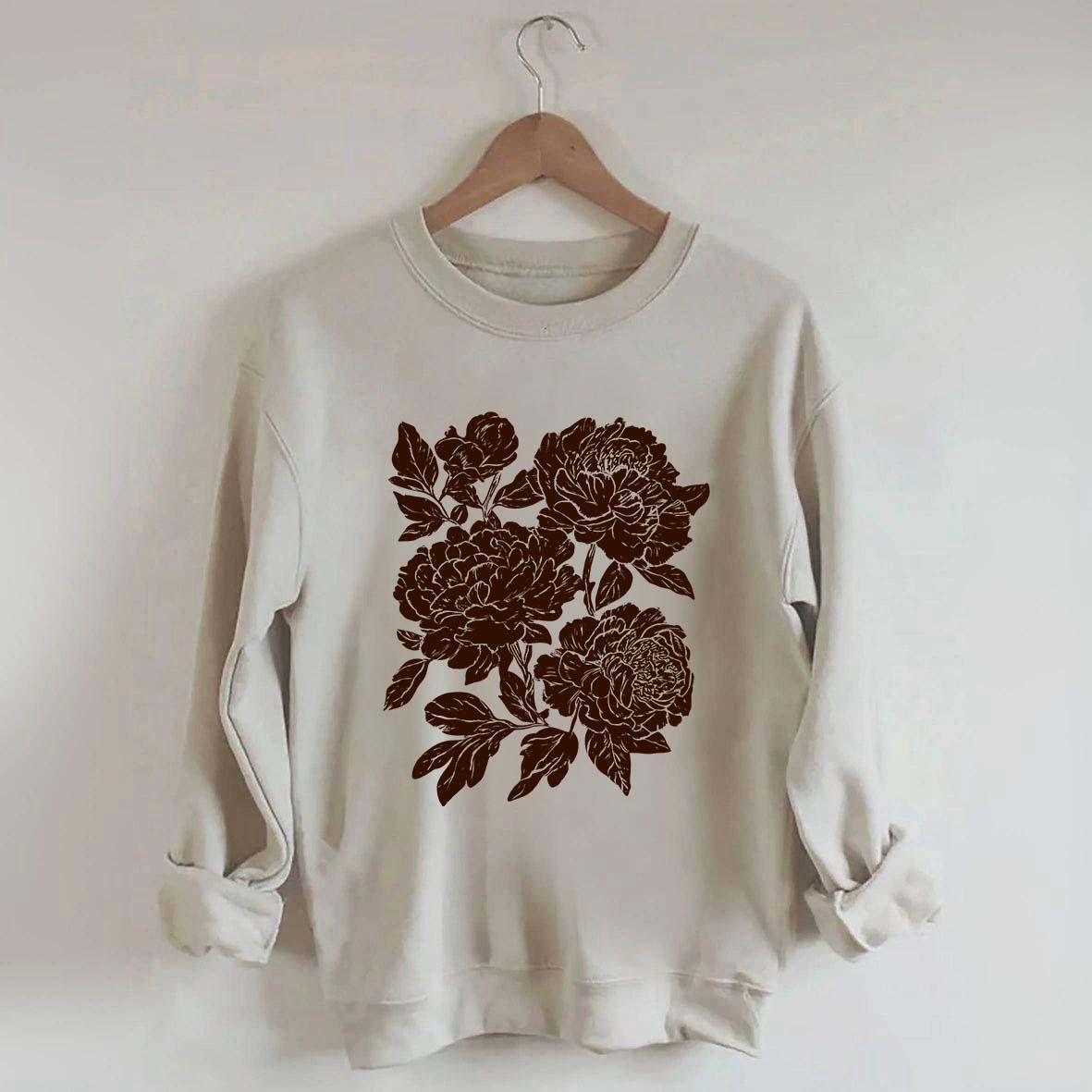 Vintage Linocut Flower Boho Botanical Sweatshirt