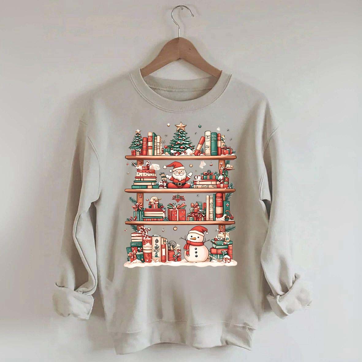 Cute Christmas Bookshelf Santa Sweatshirt