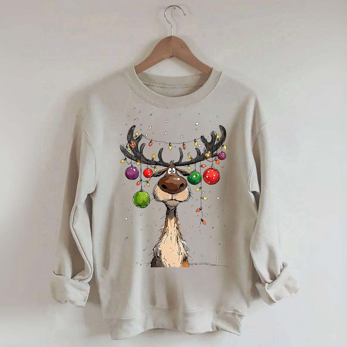 Vintage Reindeer Christmas Light Xmas Sweatshirt
