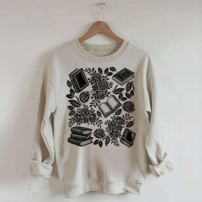 Linocut Books and Flowers Sweatshirt
