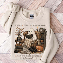 Cozy Ghost Reading Halloween Graphic Sweatshirt
