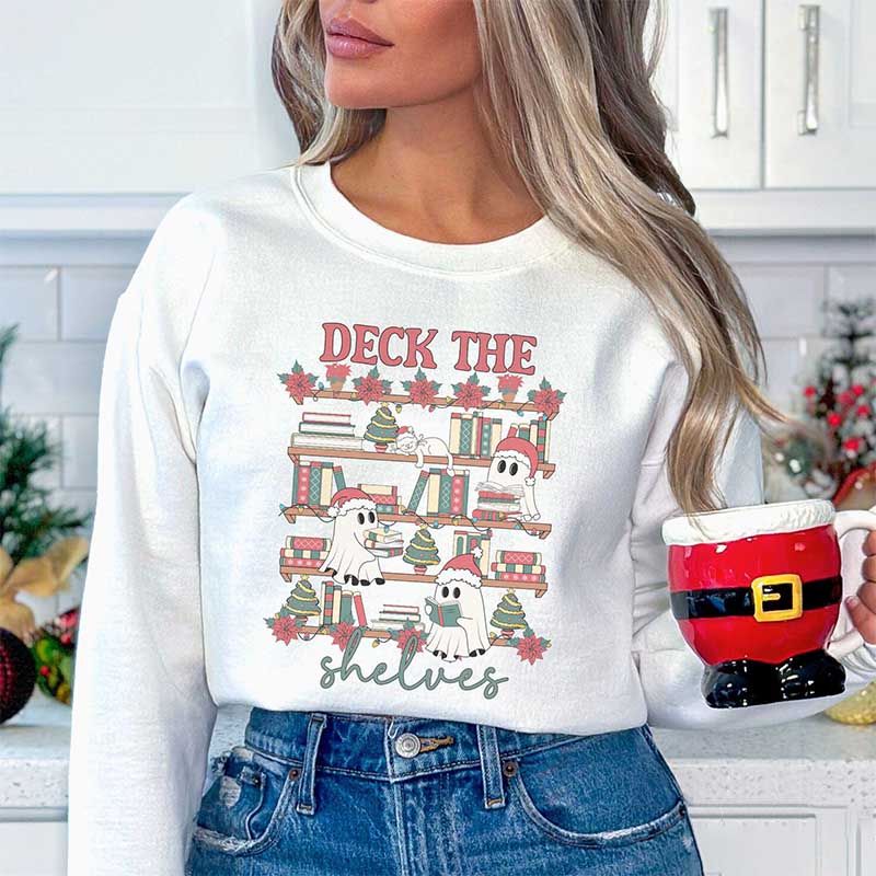 Funny Bookish Ghost Christmas Sweatshirt