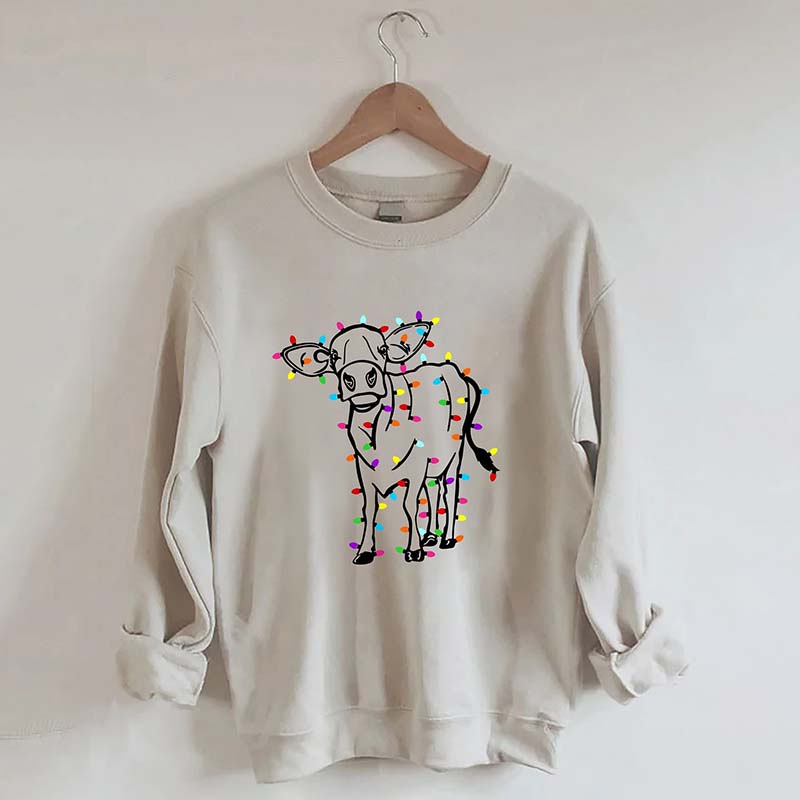 Cute Cow Christmas Lights Sweatshirt