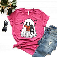 Bookish Ghost Cute Spooky Reading Cat T-Shirt