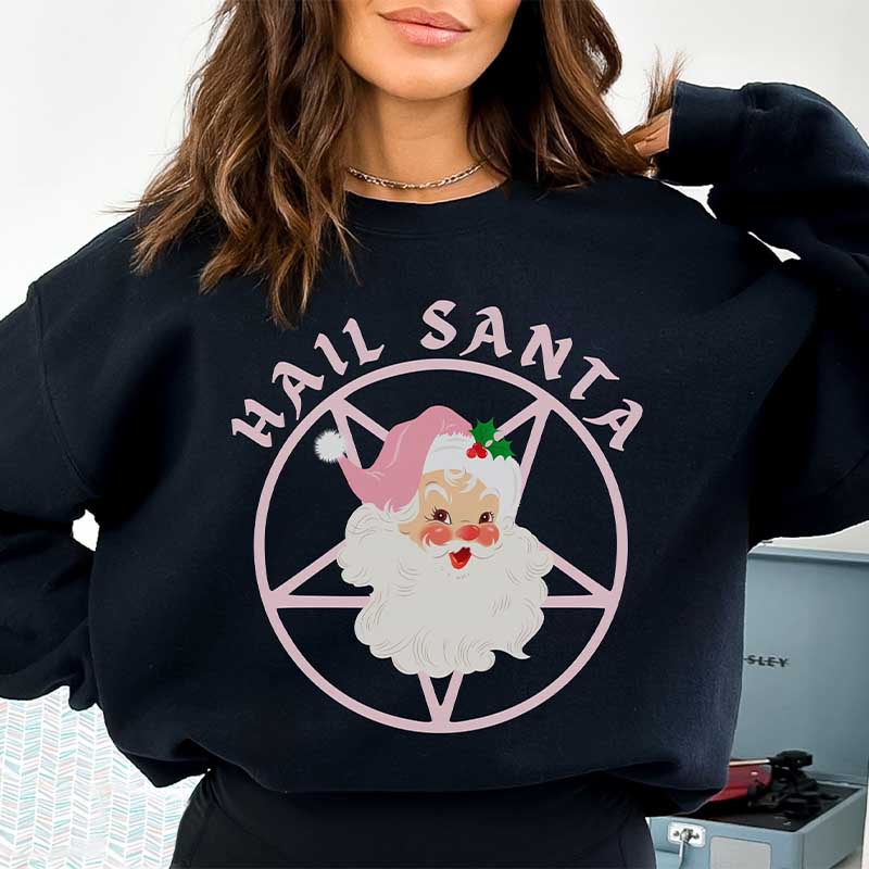 Pink Retro Hail Santa Witchy Pentagram Sweatshirt