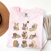 Cute Dogs with Books Animal Graphic T-Shirt