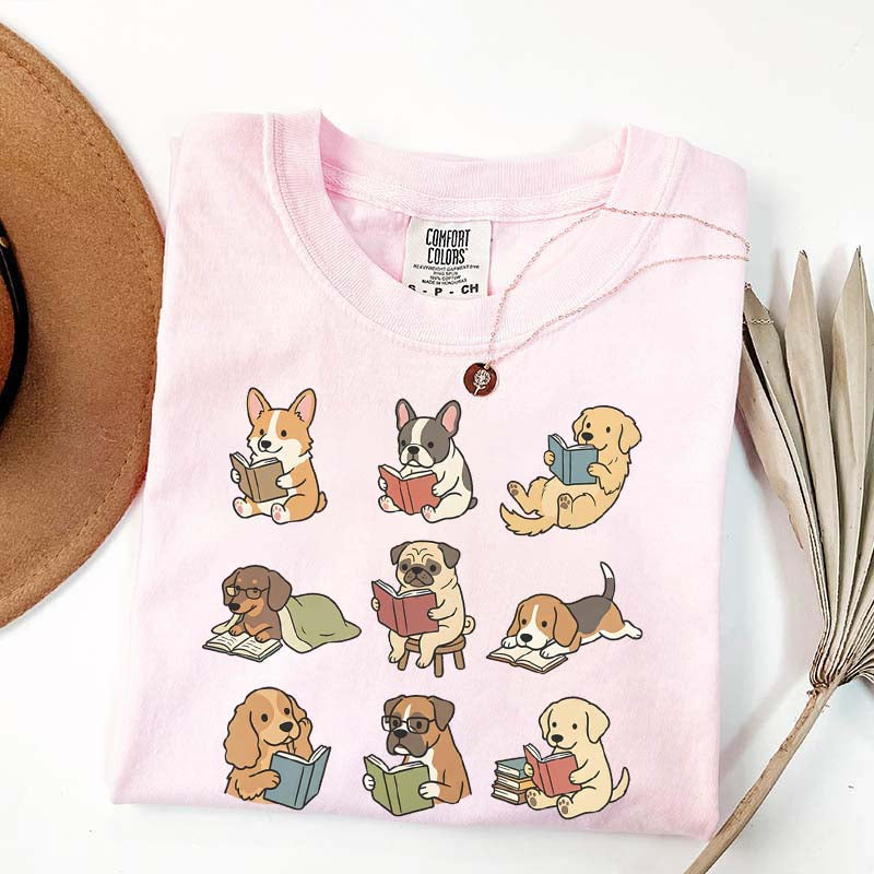 Cute Dogs with Books Animal Graphic T-Shirt