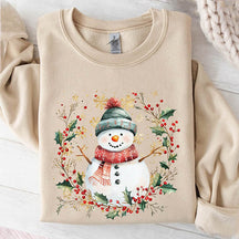 Snowman Wreath Christmas Botanical Sweatshirt